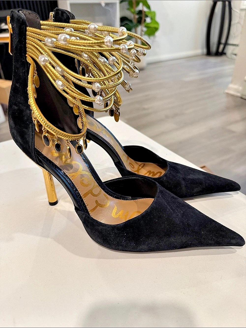 Sam Edelman Women's Darra Black Pointed-Toe Embellished Heels Size 9.5 NWOB